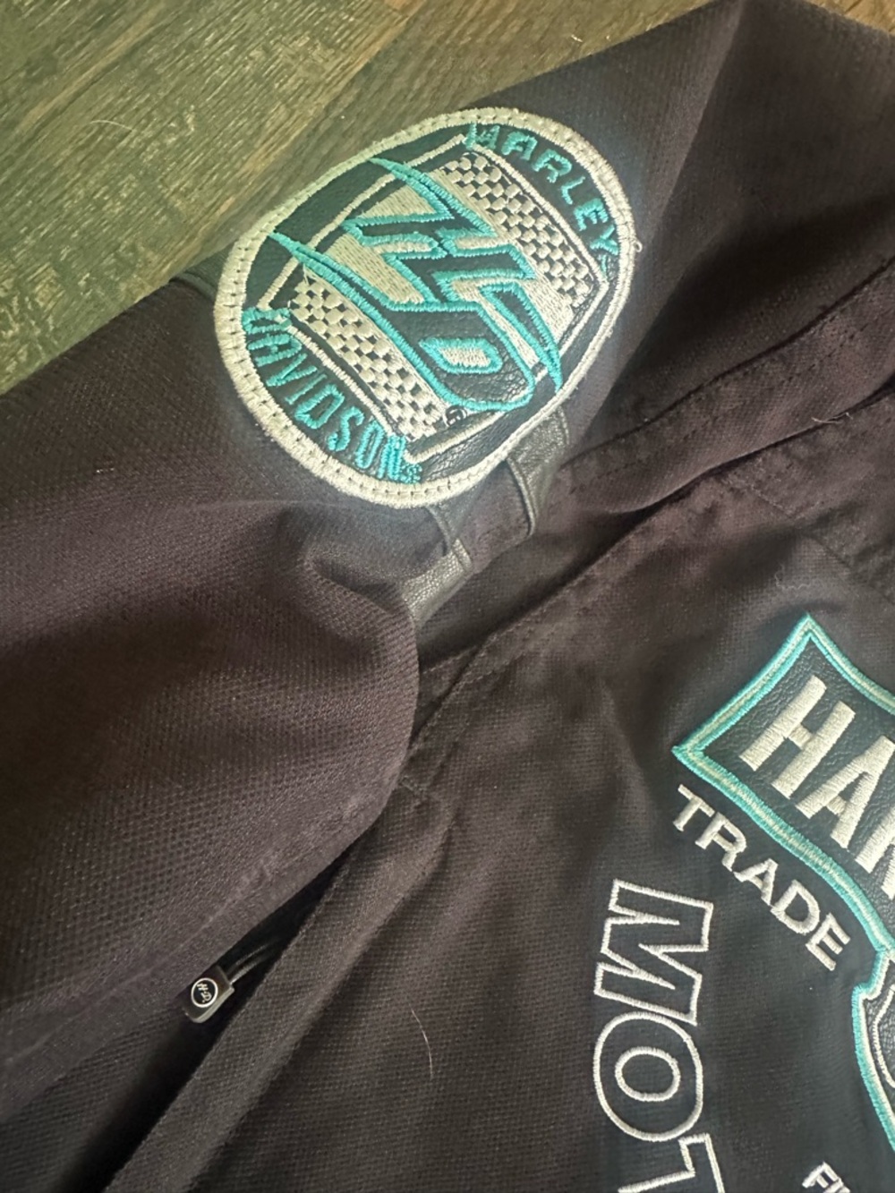 Harley-Davidson Black riding Jacket with Teal and Silver Embroidery
